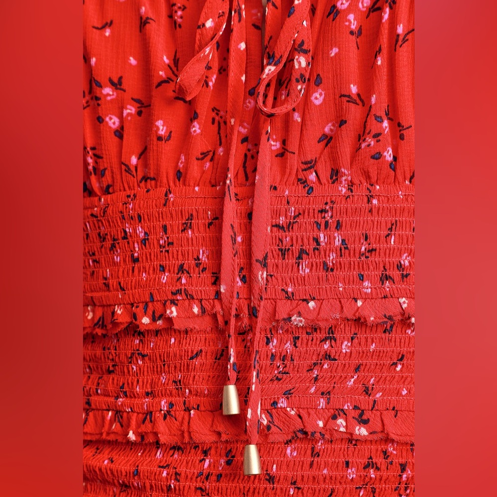 Free People Lolita Red Floral Print Ruffled Top - Size Large - Picture 5 of 14